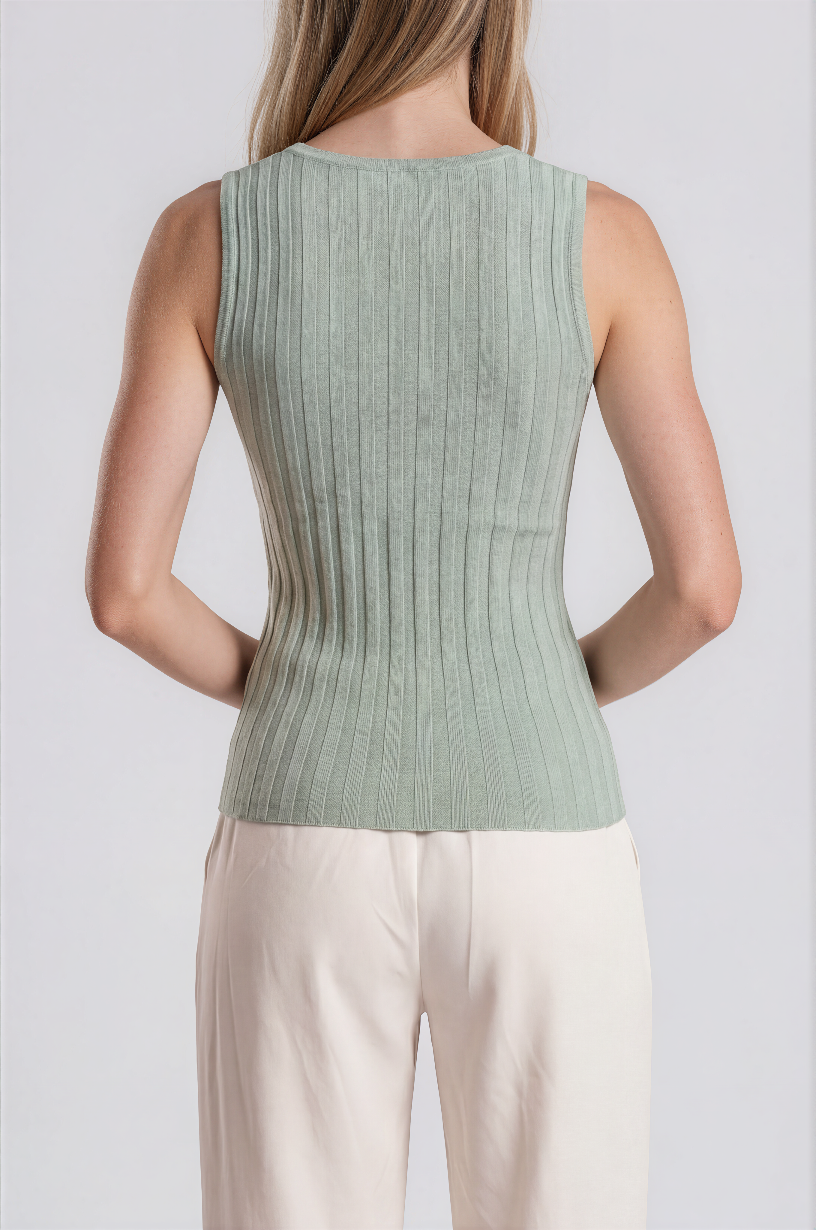 Sage Ribbed Square Neck Knit Tank Top