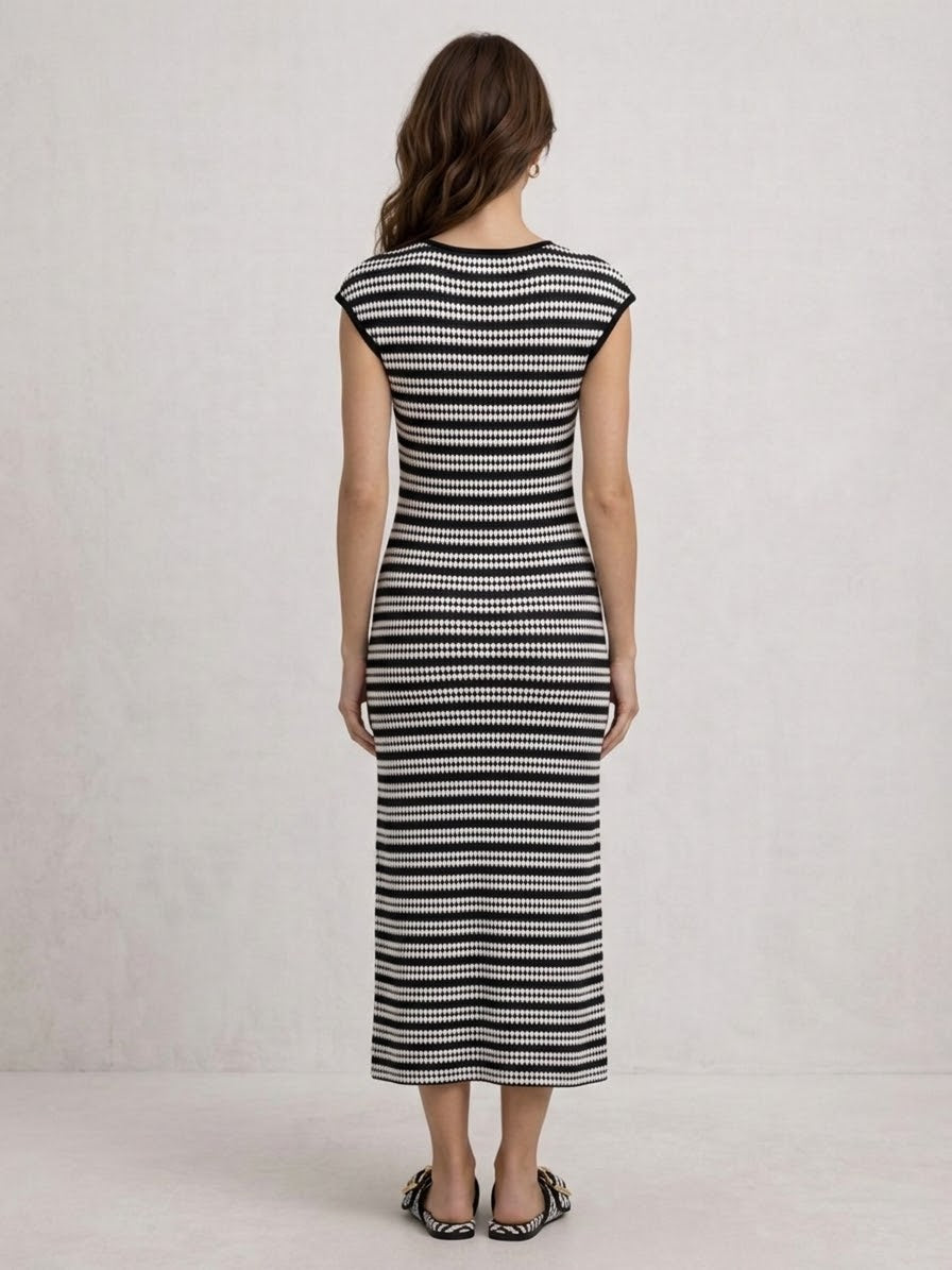 Black & White Striped Knit Maxi Dress