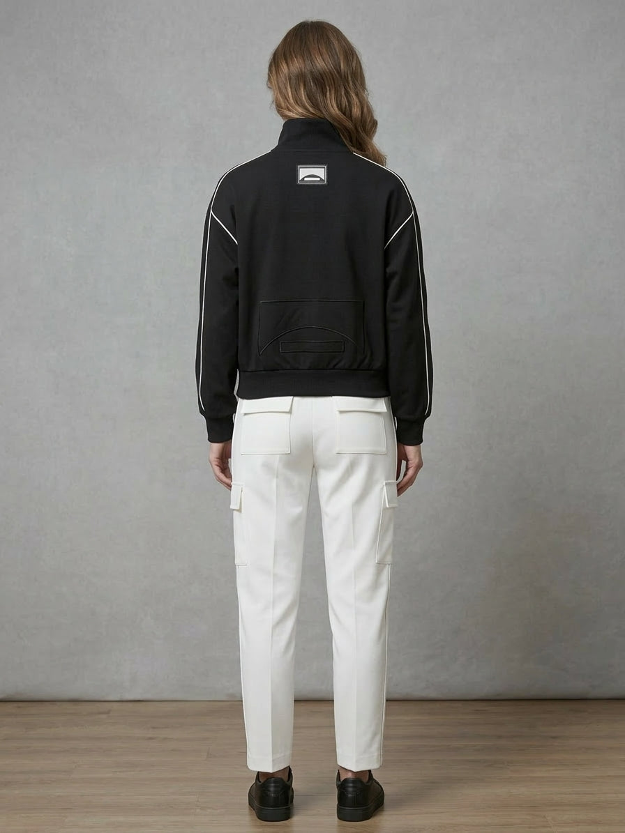 Black Contrast Trim Zip-Up Jacket