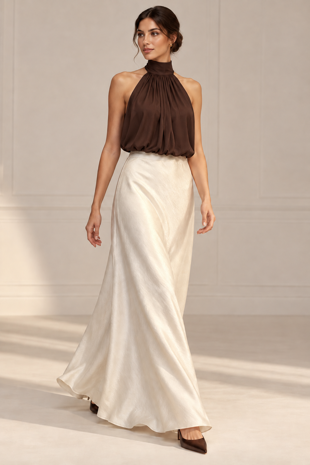 Draped Halter Neck Satin Top