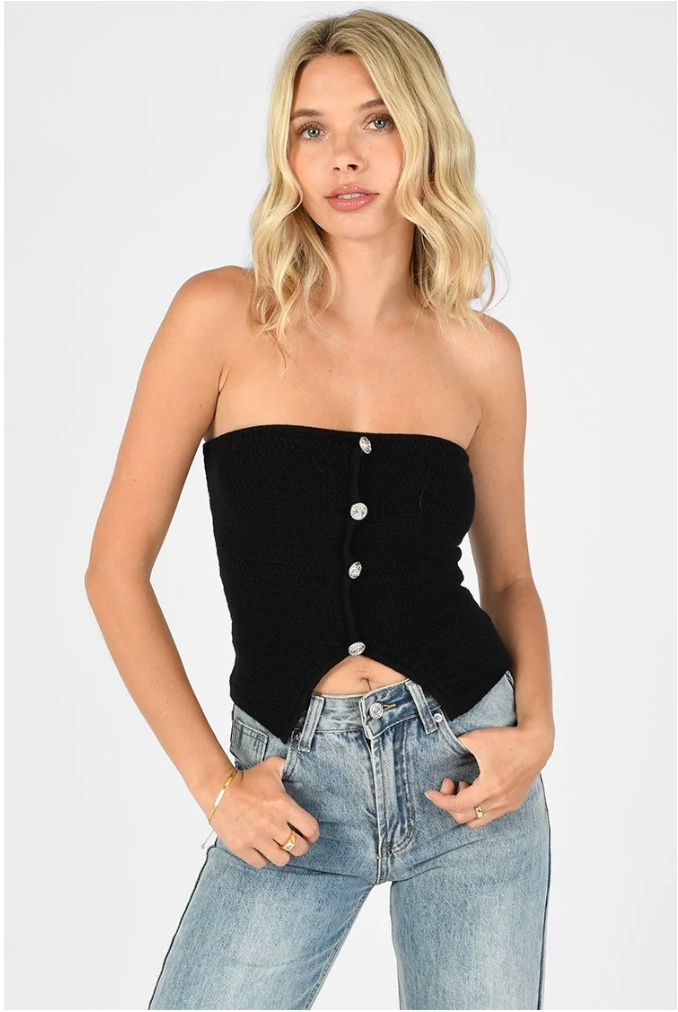 Black Rose Button Knit Tube Top
