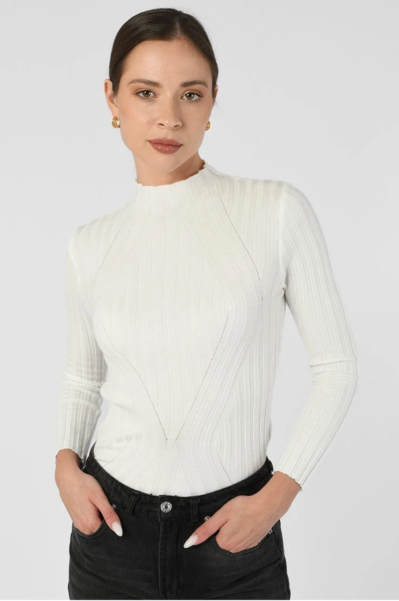 Mock Neck Ribbed Sweater - Sage