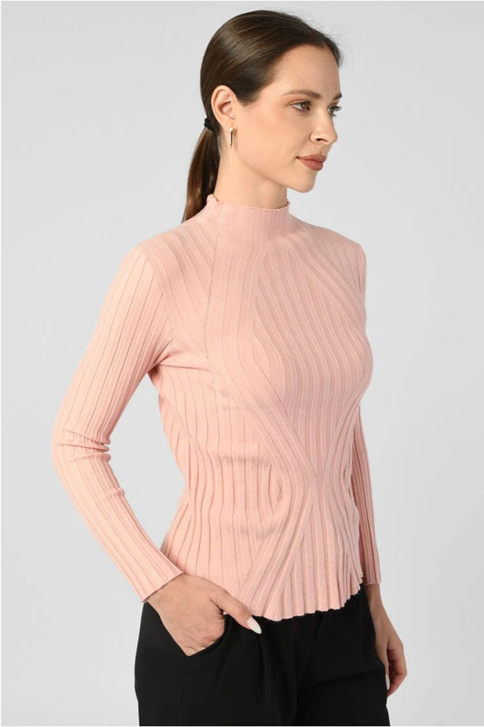 Mock Neck Ribbed Sweater - Sage