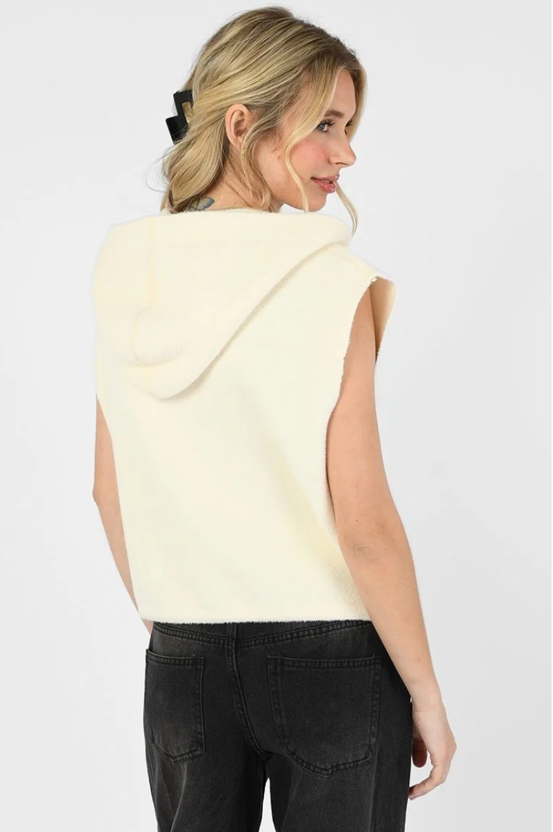 Beige hooded drawstring vest