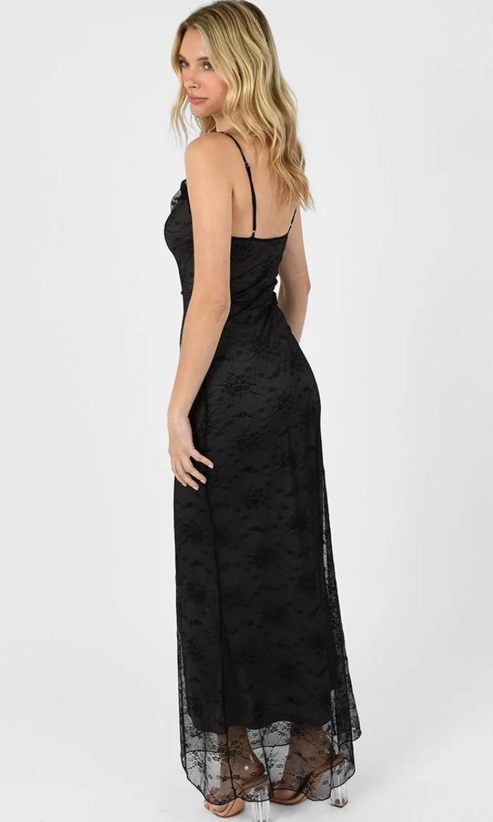Black Lace Mesh Maxi Dress
