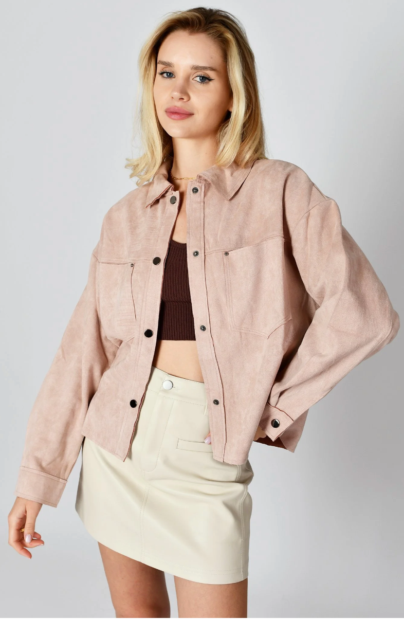 Patch Pocket Suede Jacket White