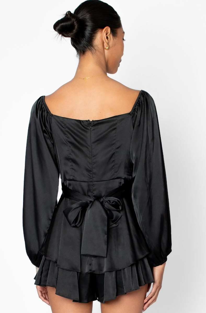 Elegant Black Satin Romper