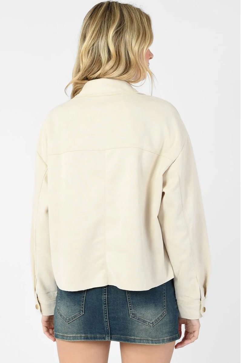 Patch Pocket Suede Jacket White