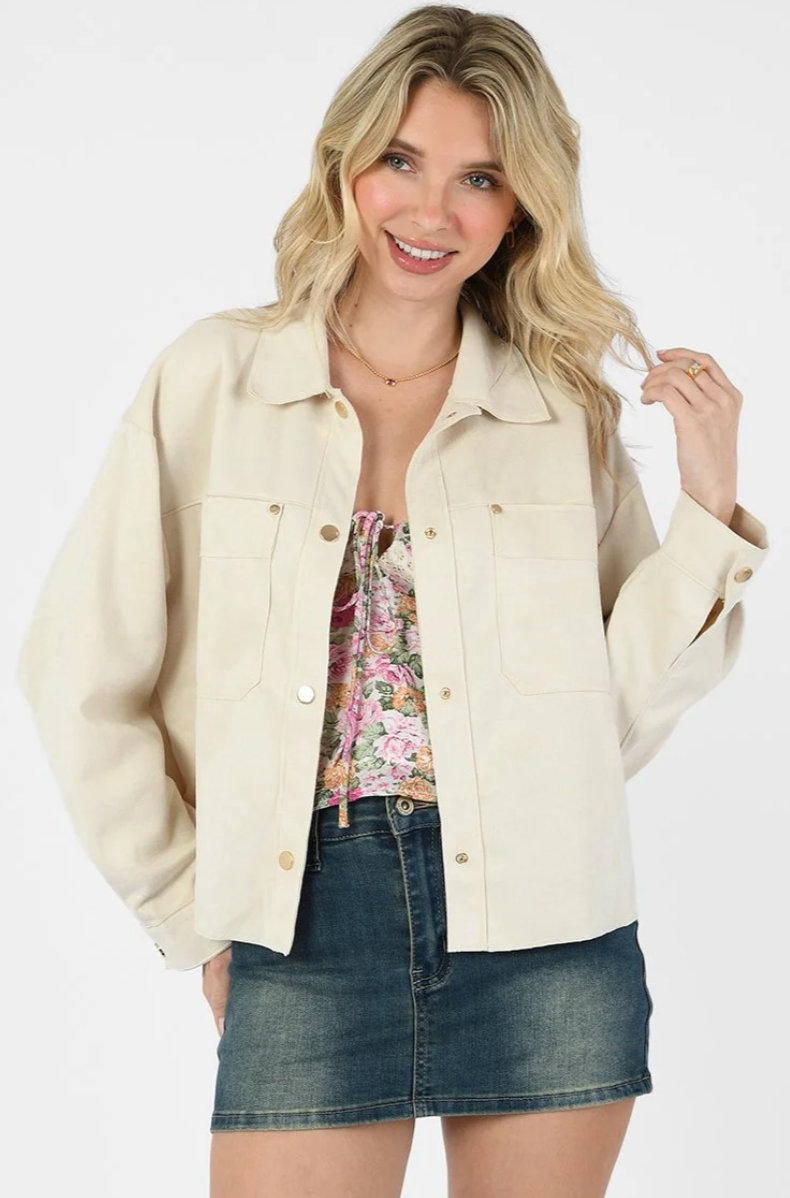Patch Pocket Suede Jacket White