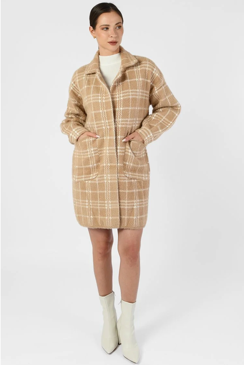 Oversized Plaid Coat – Free Size