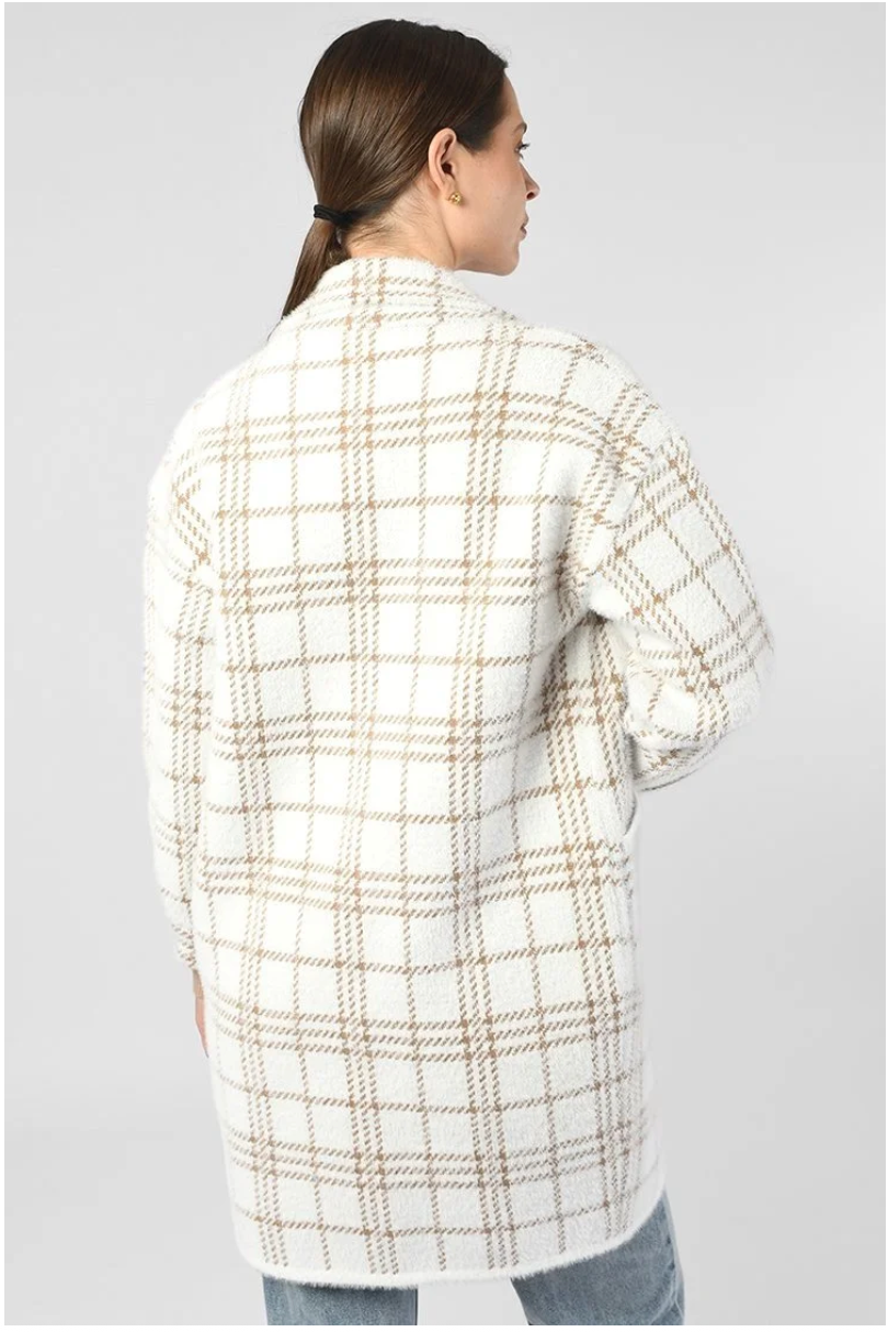 White Oversized Plaid Coat