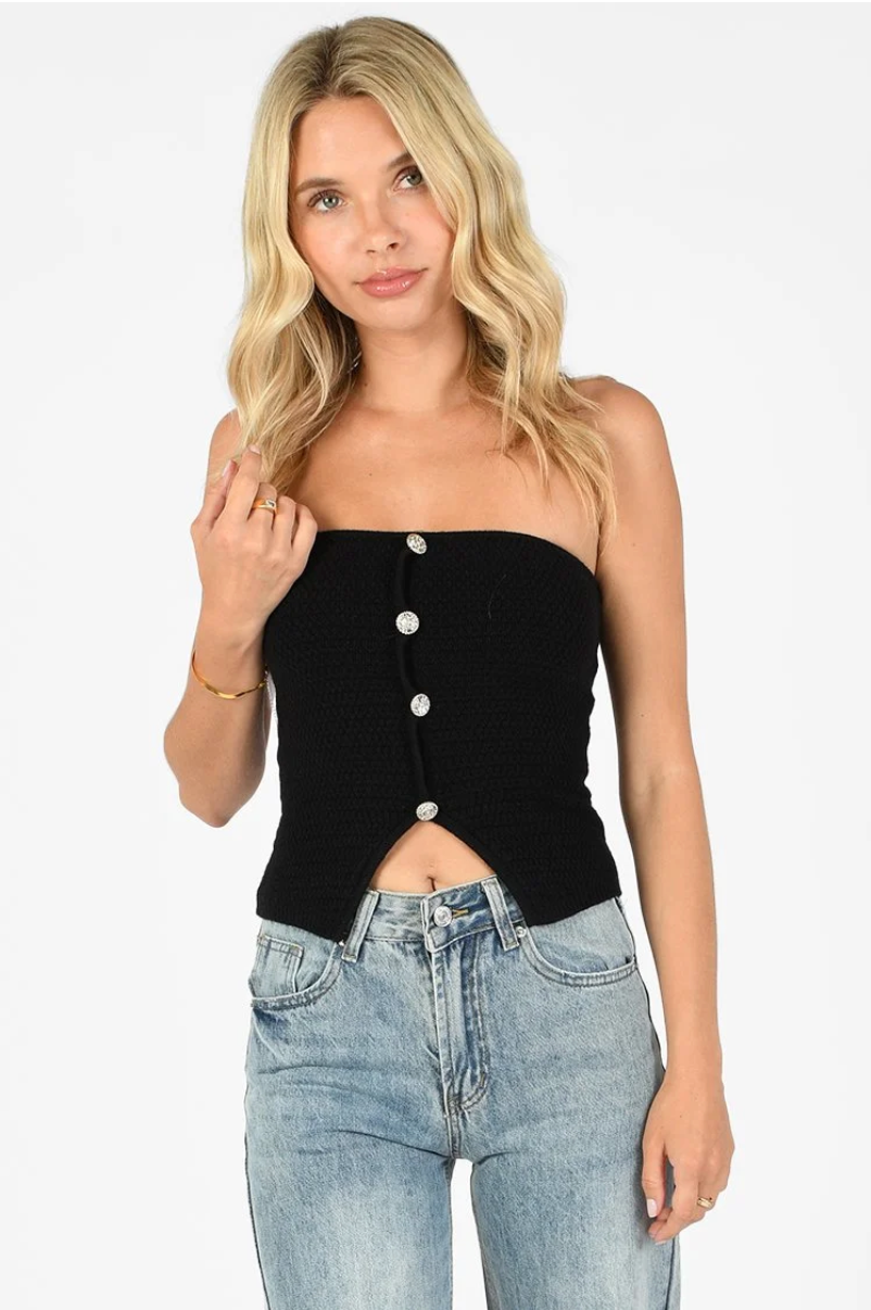 Black Rose Button Knit Tube Top