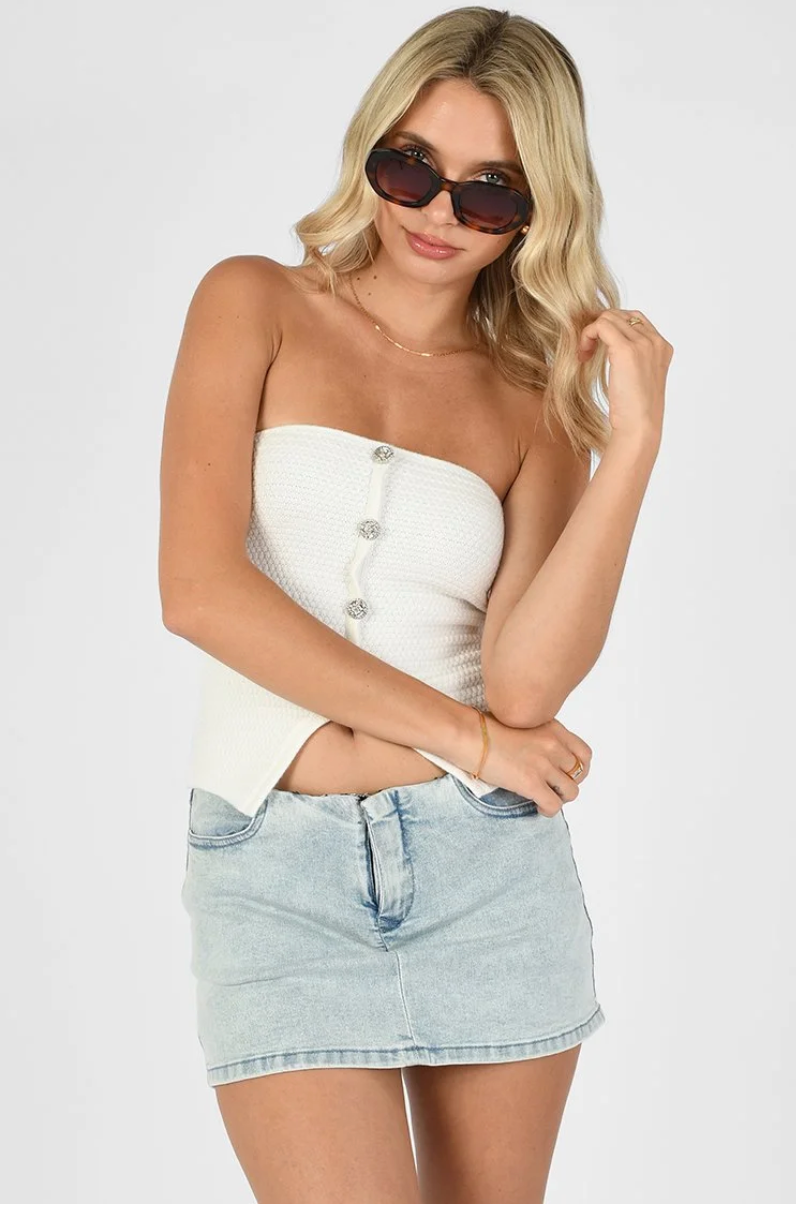 Black Rose Button Knit Tube Top