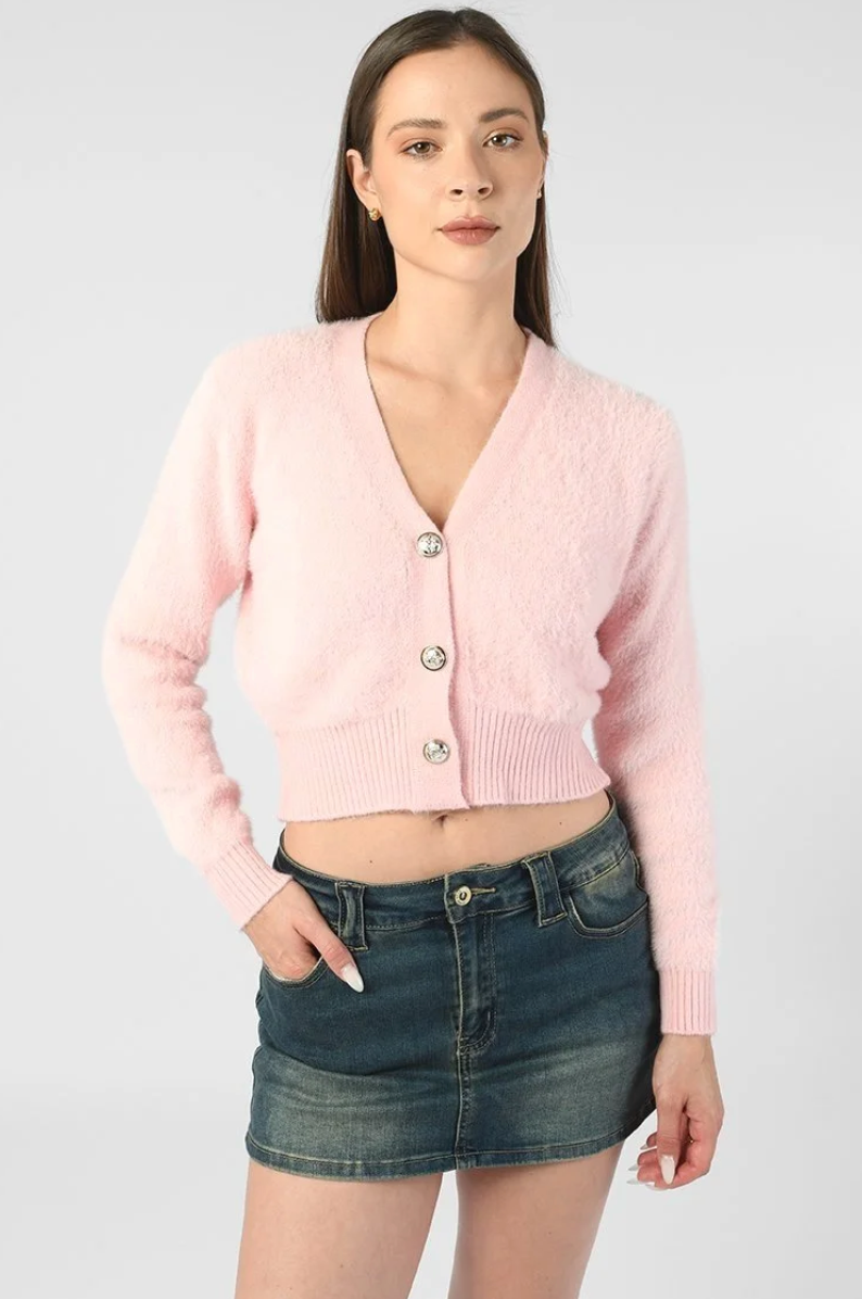 Fuzzy Button Cardigan