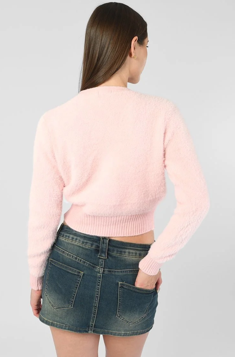 Fuzzy Button Cardigan