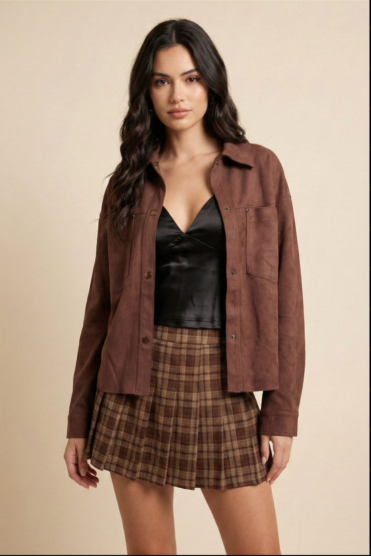 Patch Pocket Suede Jacket Black