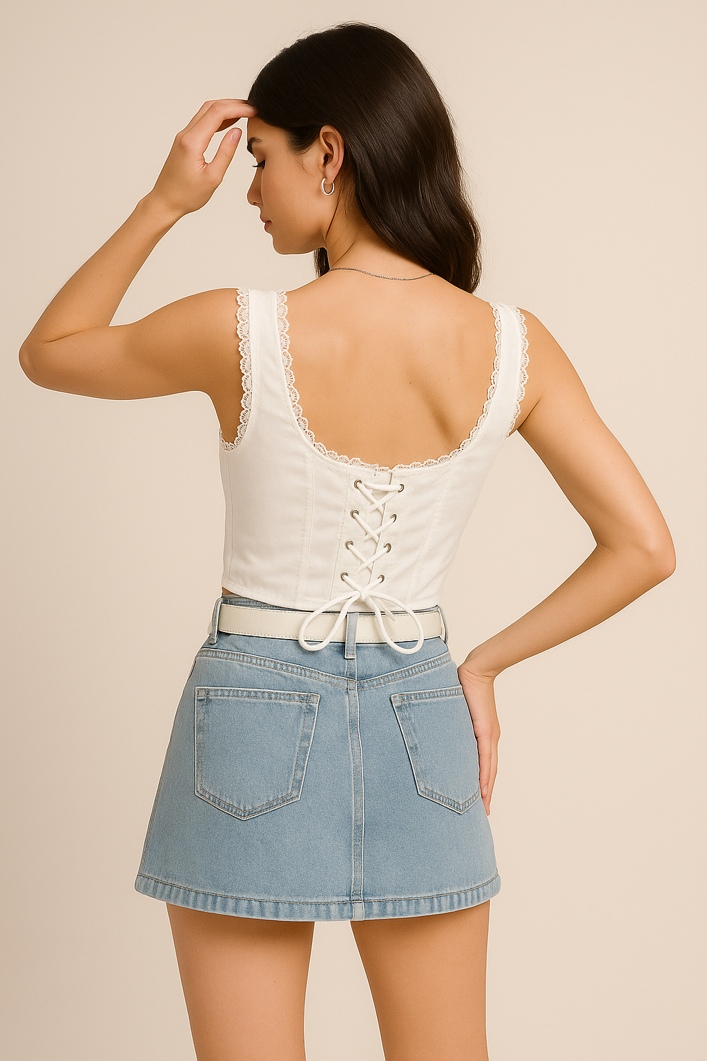 Yellow Lace Trim Corset Top