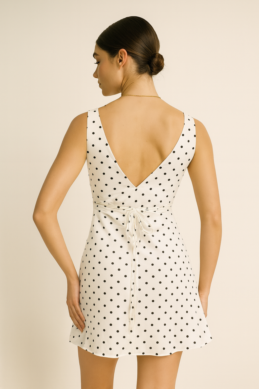 White Polka Dot Satin Mini Dress