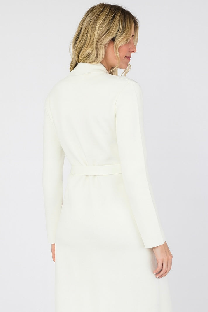 Collarless Belted Cardigan Winter White