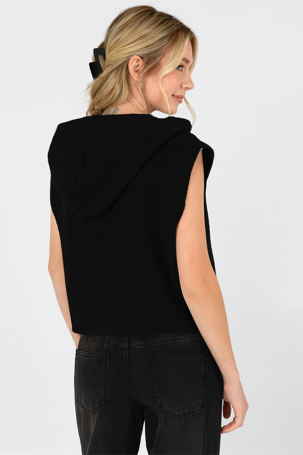 Hooded Drawstring Vest Black