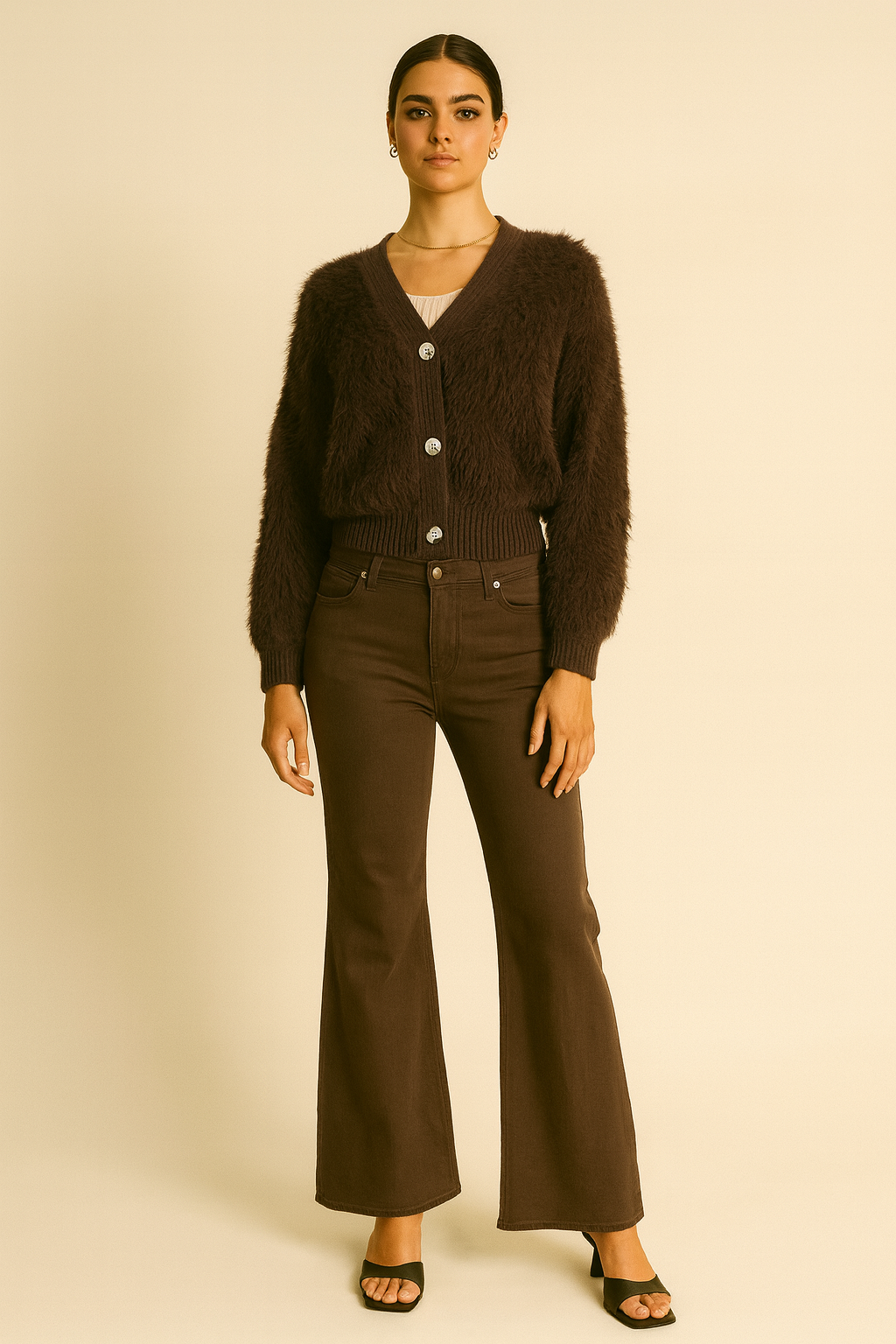 High-Rise Flared Jeans – Brown