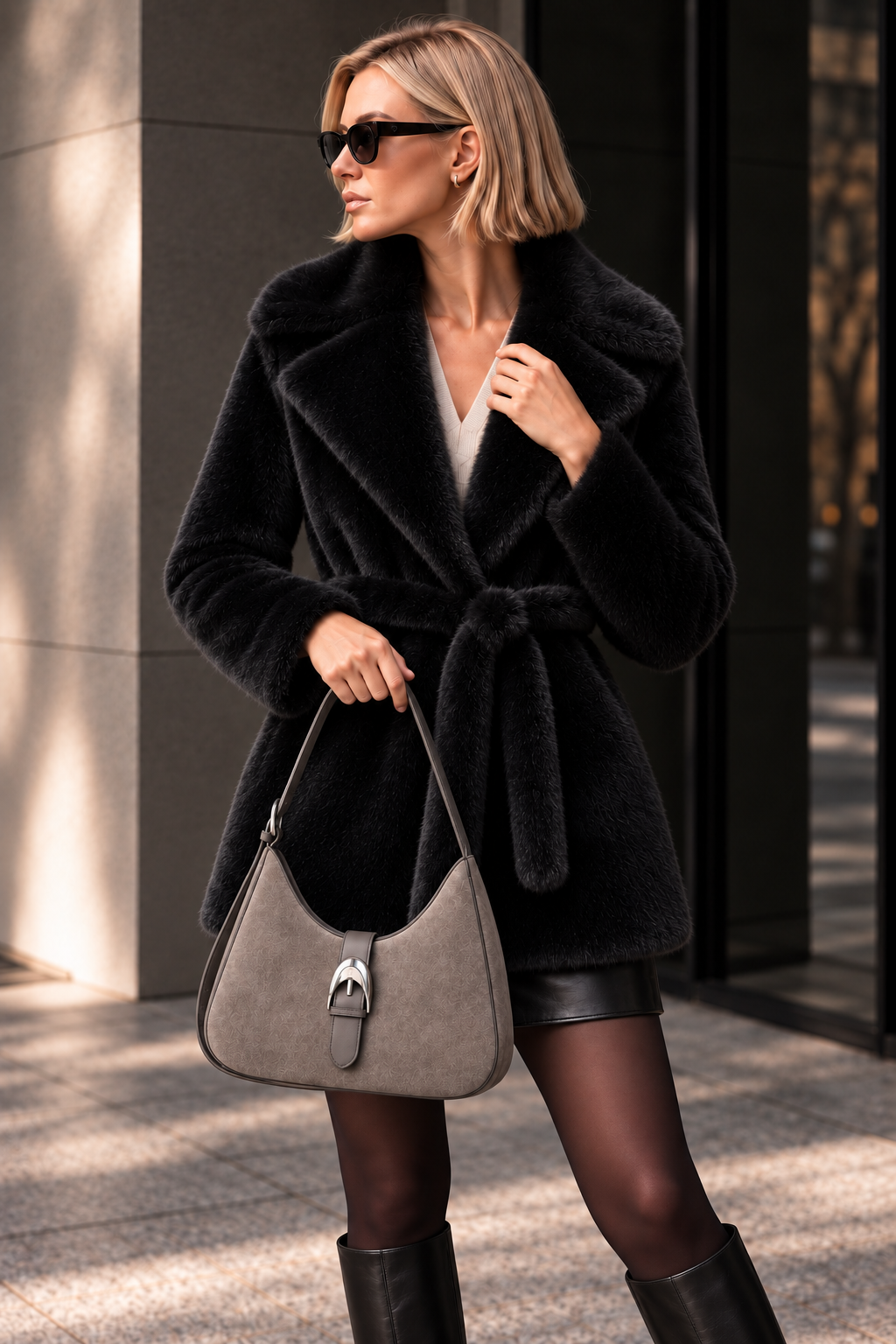 Belted Faux Fur Jacket