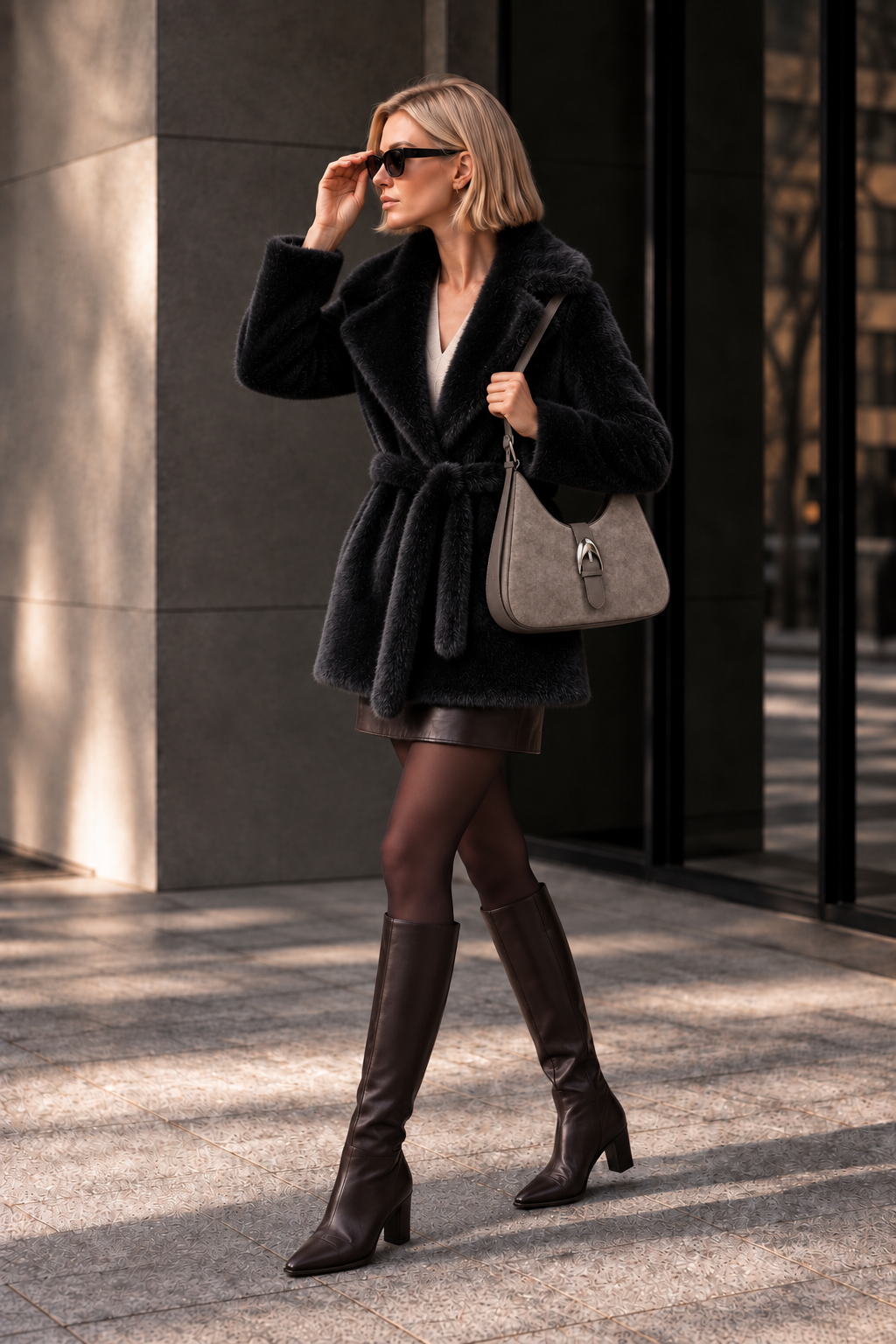 Belted Faux Fur Jacket