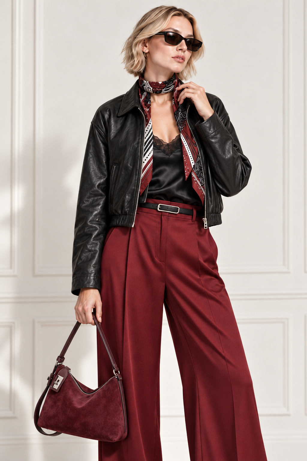 Cropped Leather Bomber Jacket