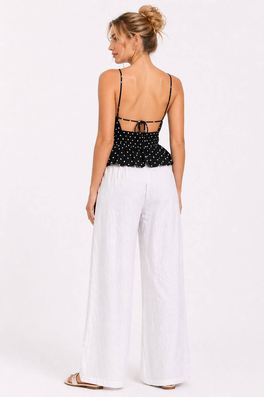 Navy Polka Dot Halter Peplum Top