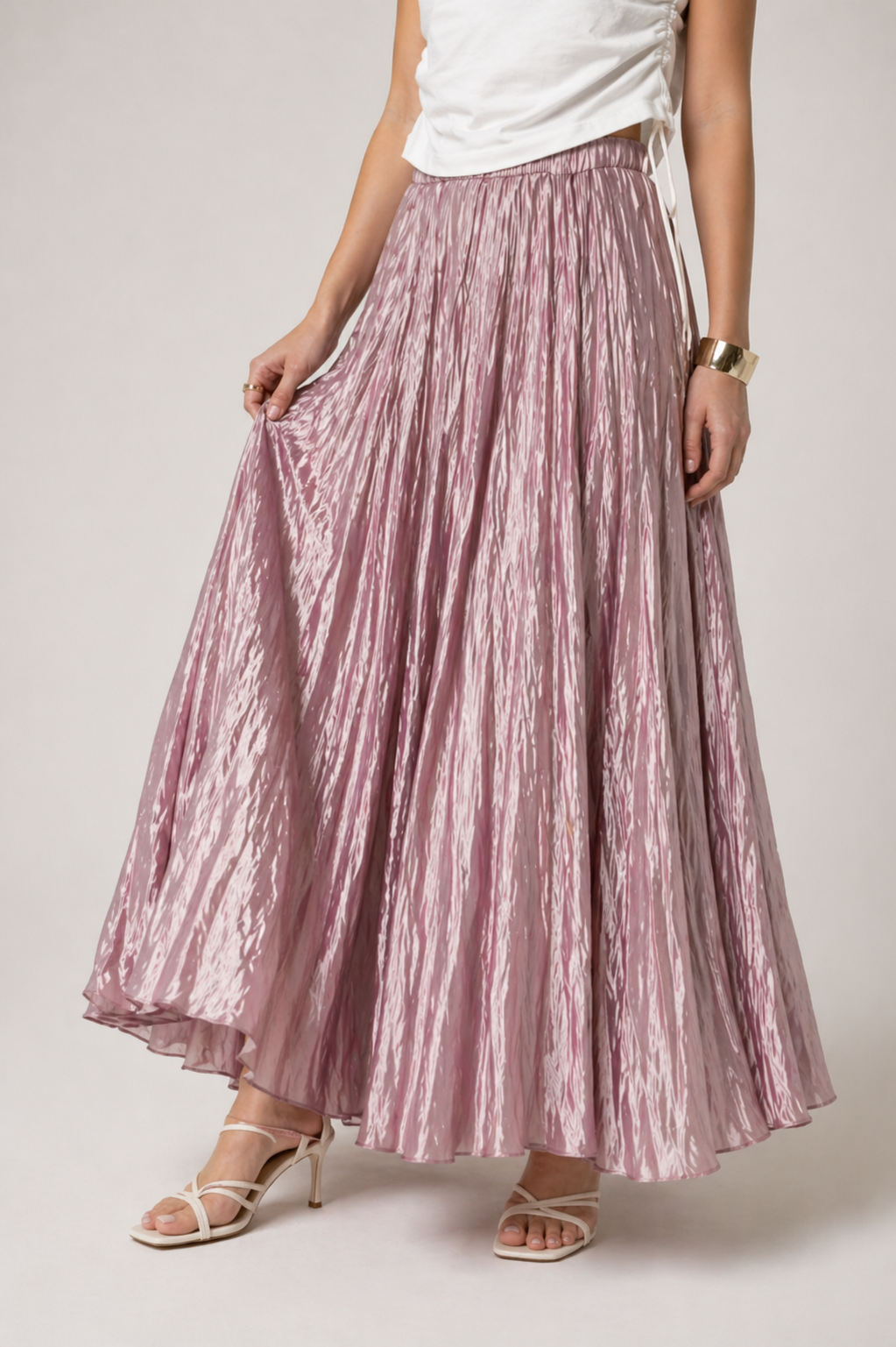 Dusty Rose Crinkle Satin Maxi Skirt