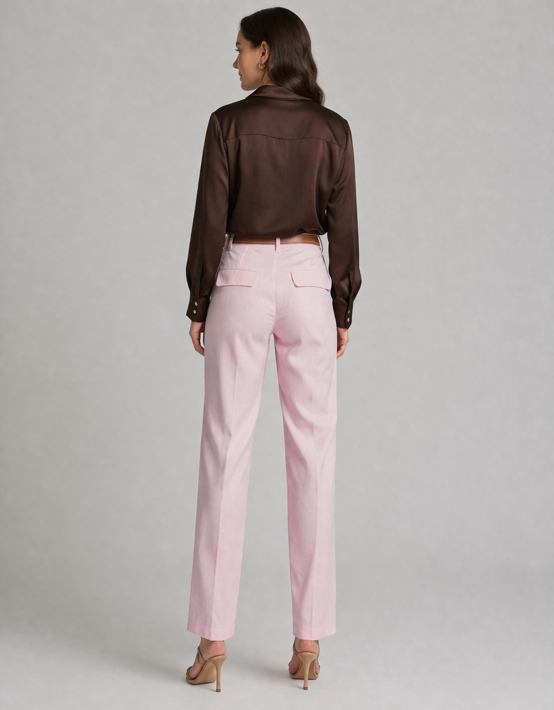 Belted Linen Blend Straight Leg Pants