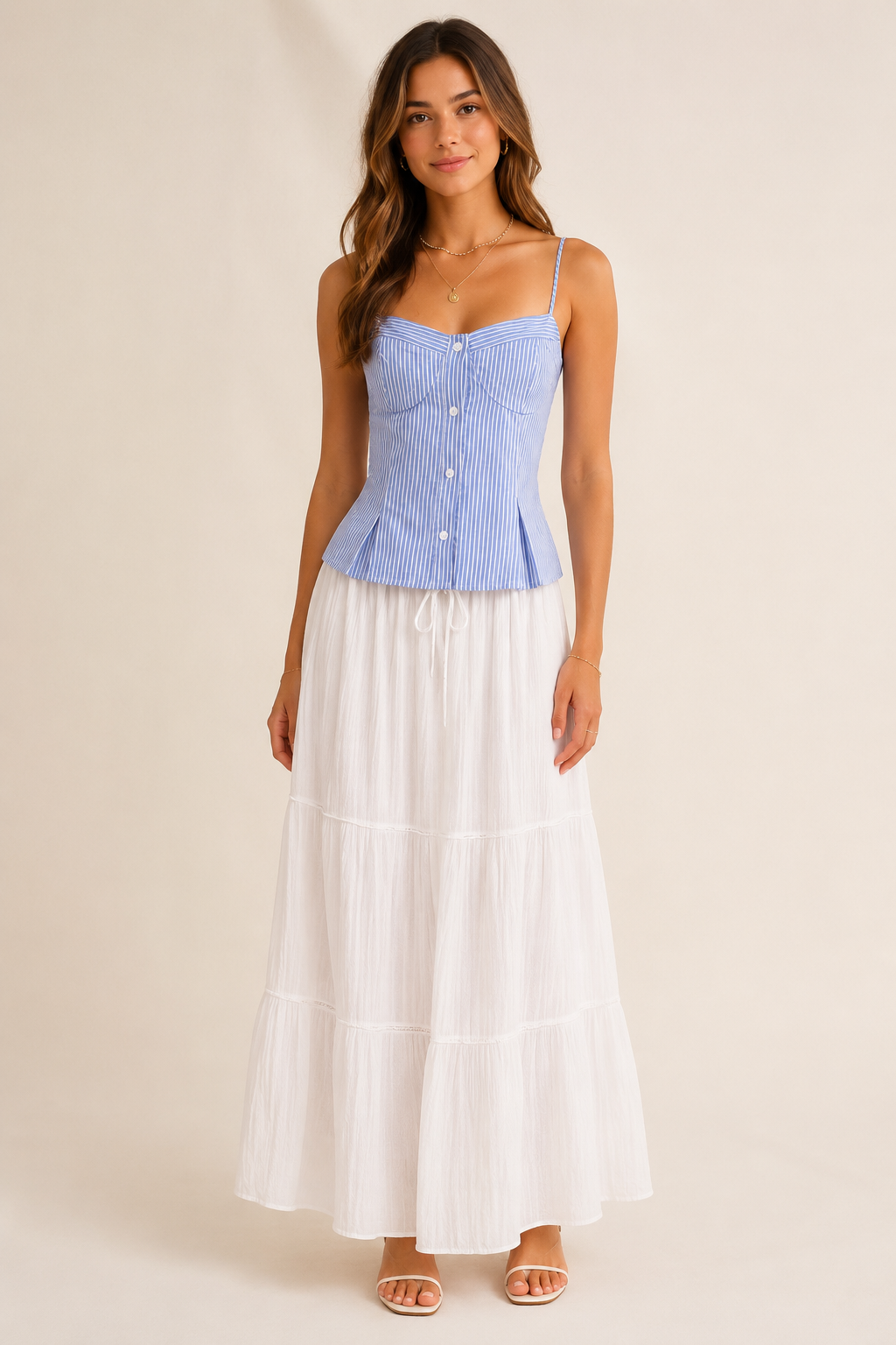 Blue Stripe Corset-Inspired Cami Top