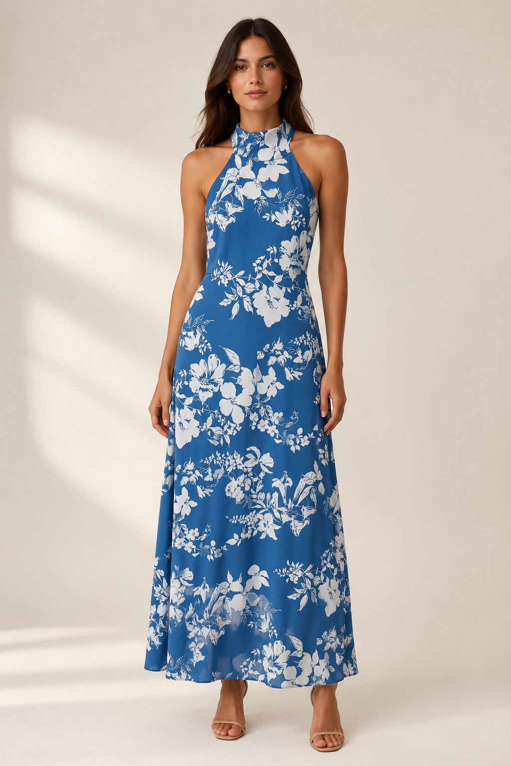 Blue Floral Halter Maxi Dress