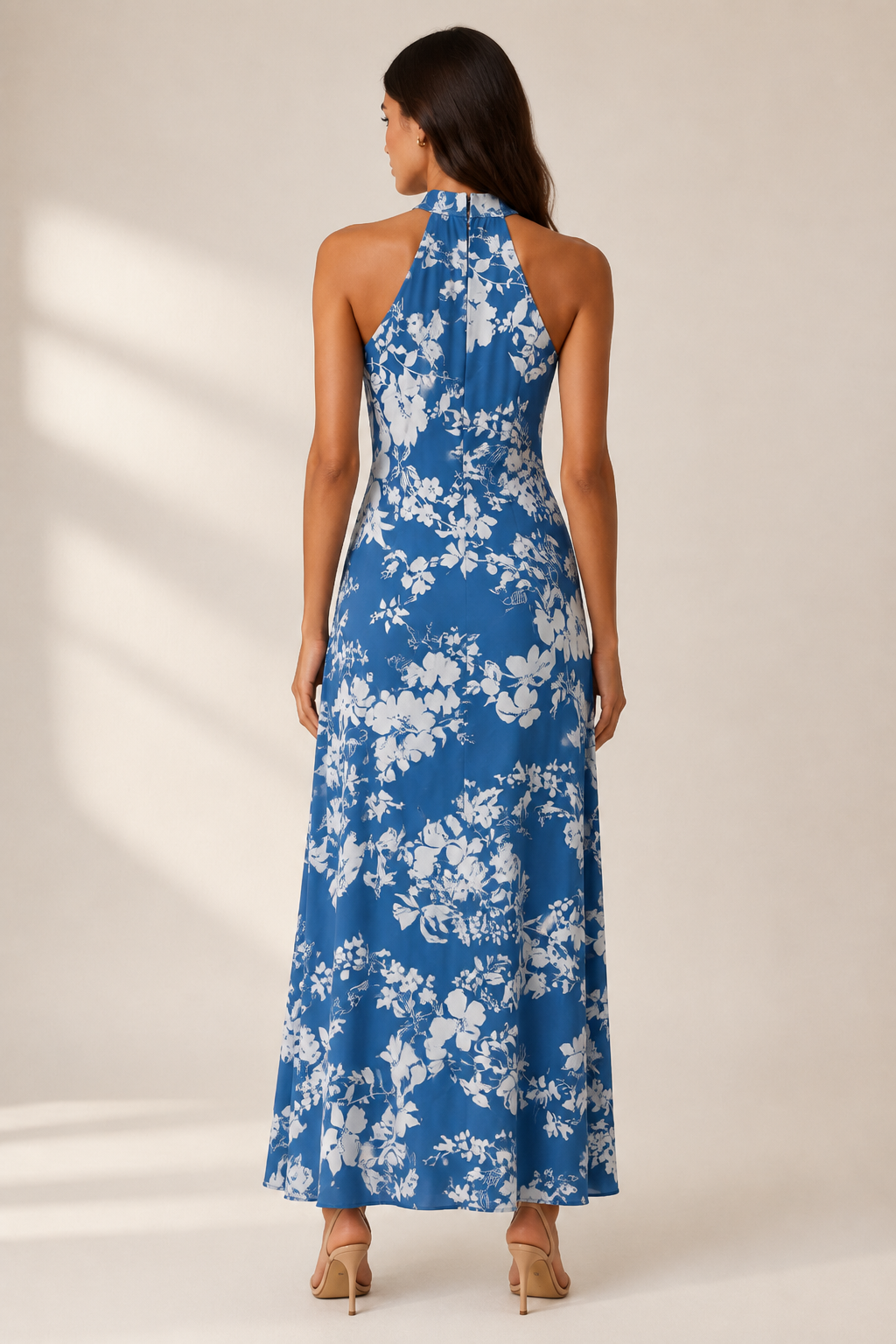 Blue Floral Halter Maxi Dress