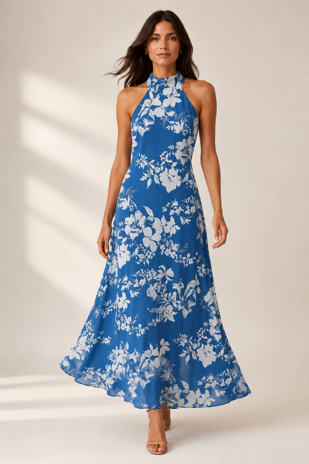 Blue Floral Halter Maxi Dress