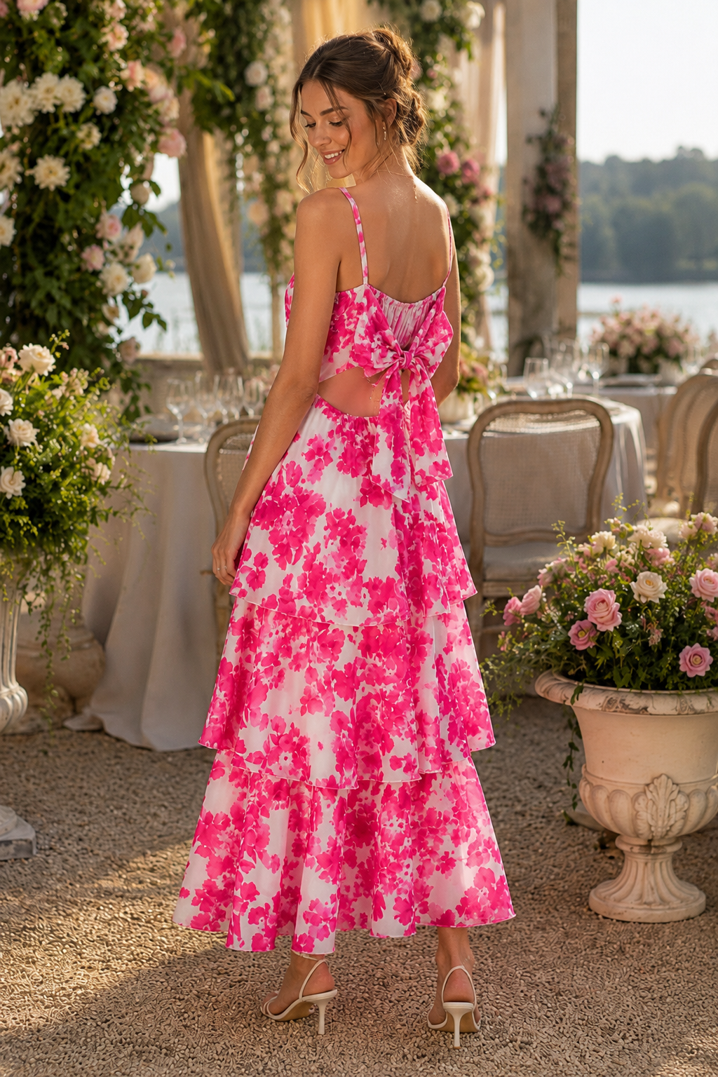 Blue Floral Tiered Maxi Dress