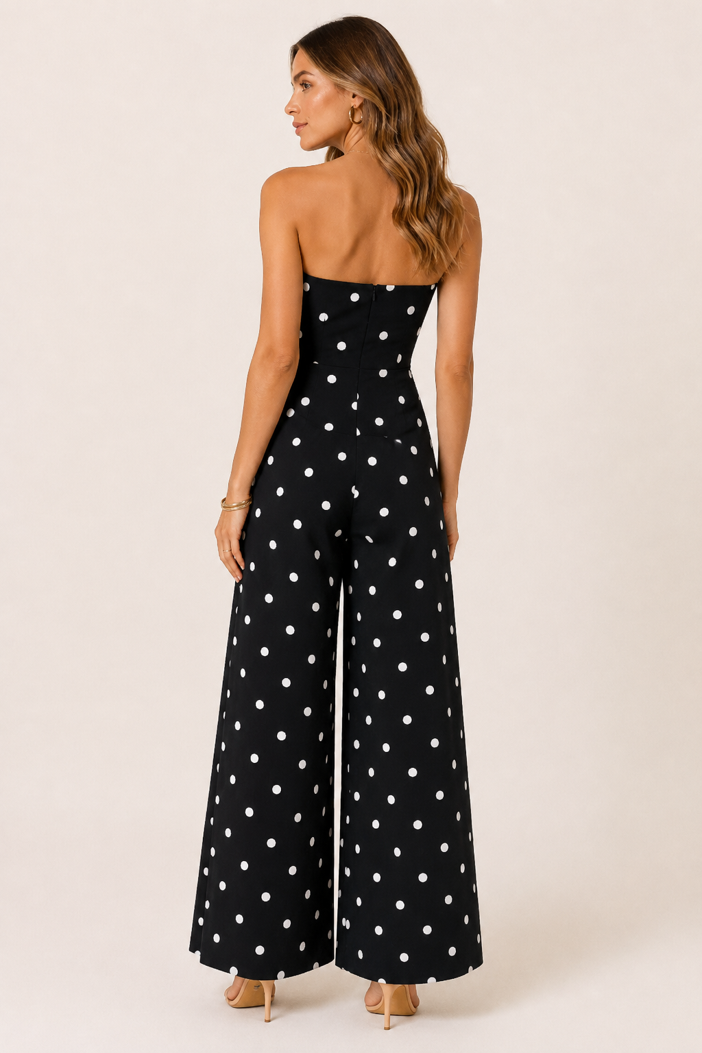Polka Dot Strapless Wide-Leg Jumpsuit
