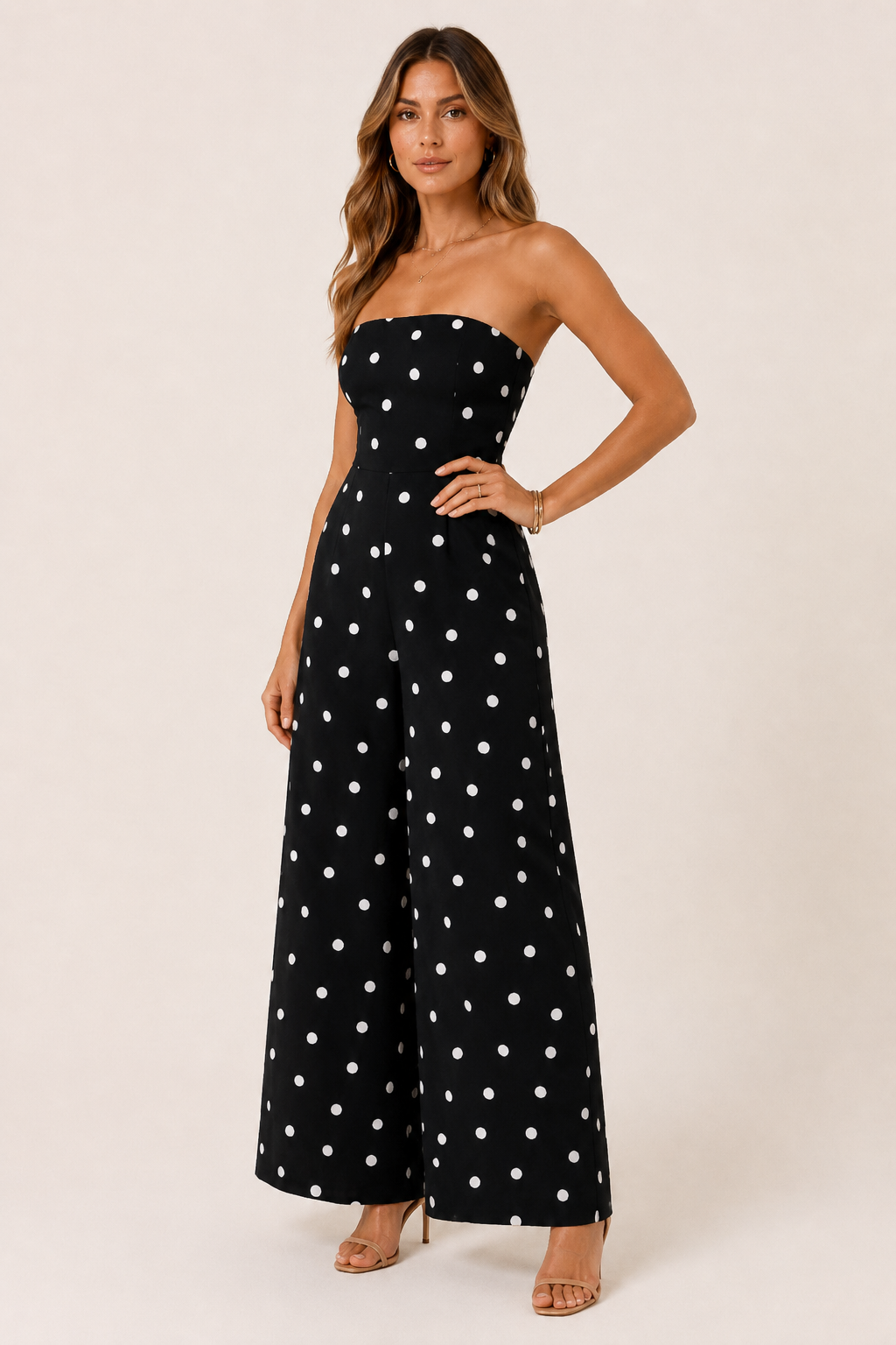 Polka Dot Strapless Wide-Leg Jumpsuit