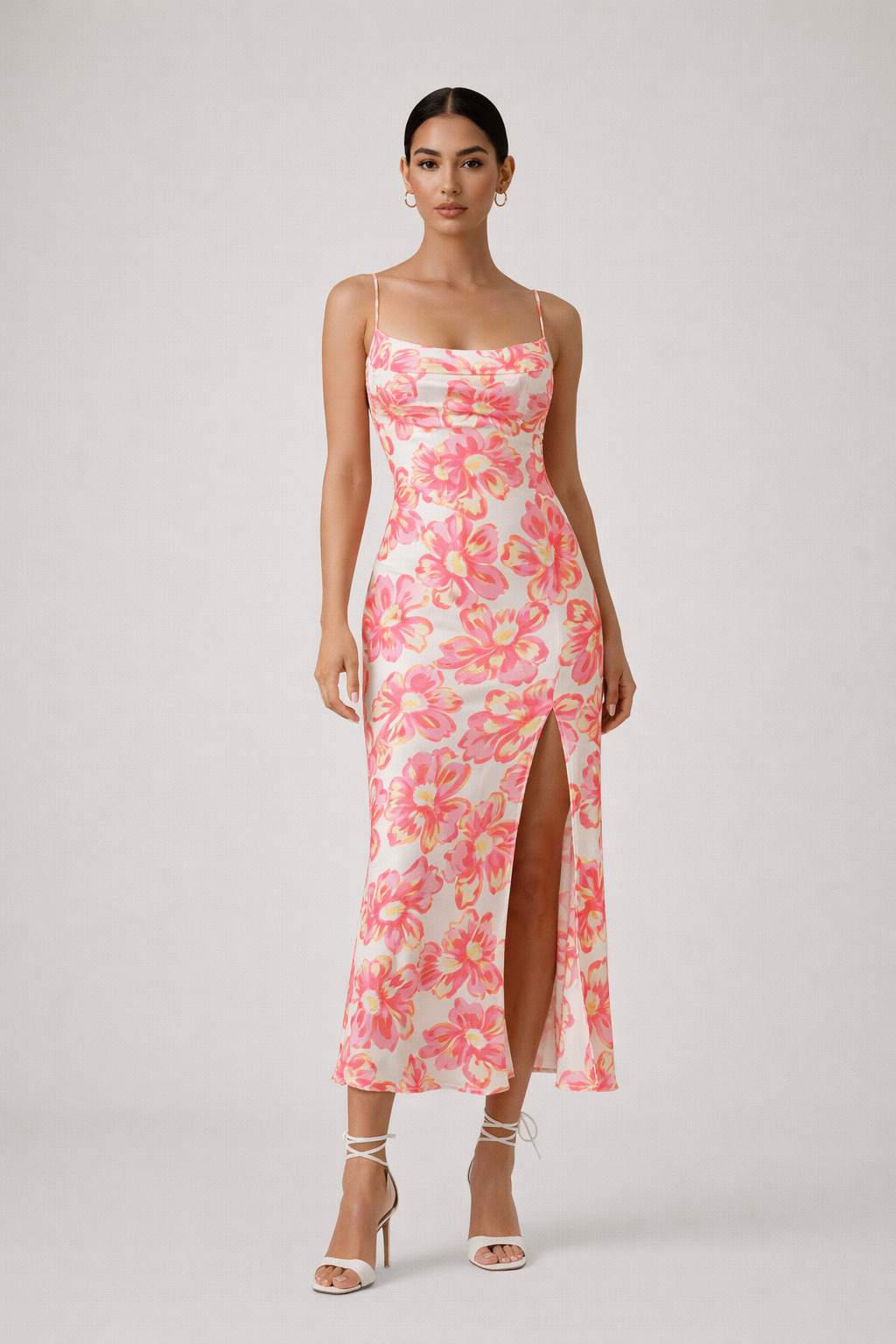 Pink Floral Slip Midi Dress