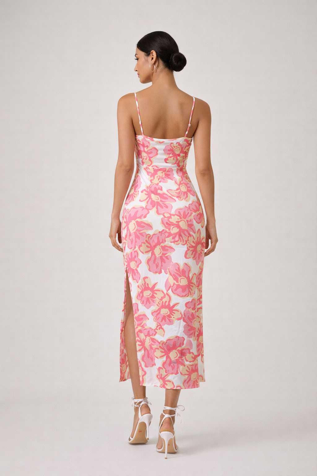 Pink Floral Slip Midi Dress