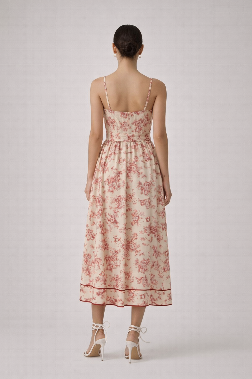 Vintage Belted Floral Midi Dress - Blue