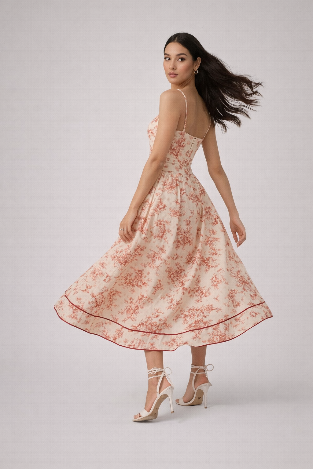 Vintage Belted Floral Midi Dress