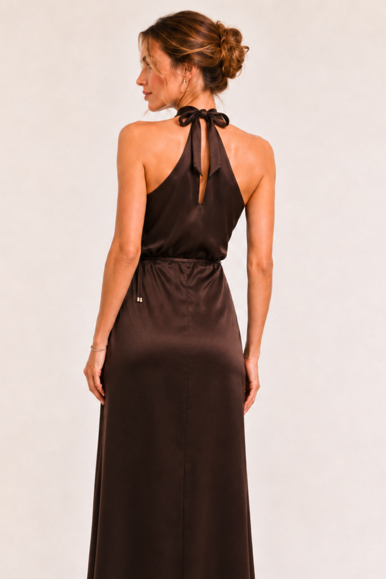 Sage Halter Satin Maxi Dress