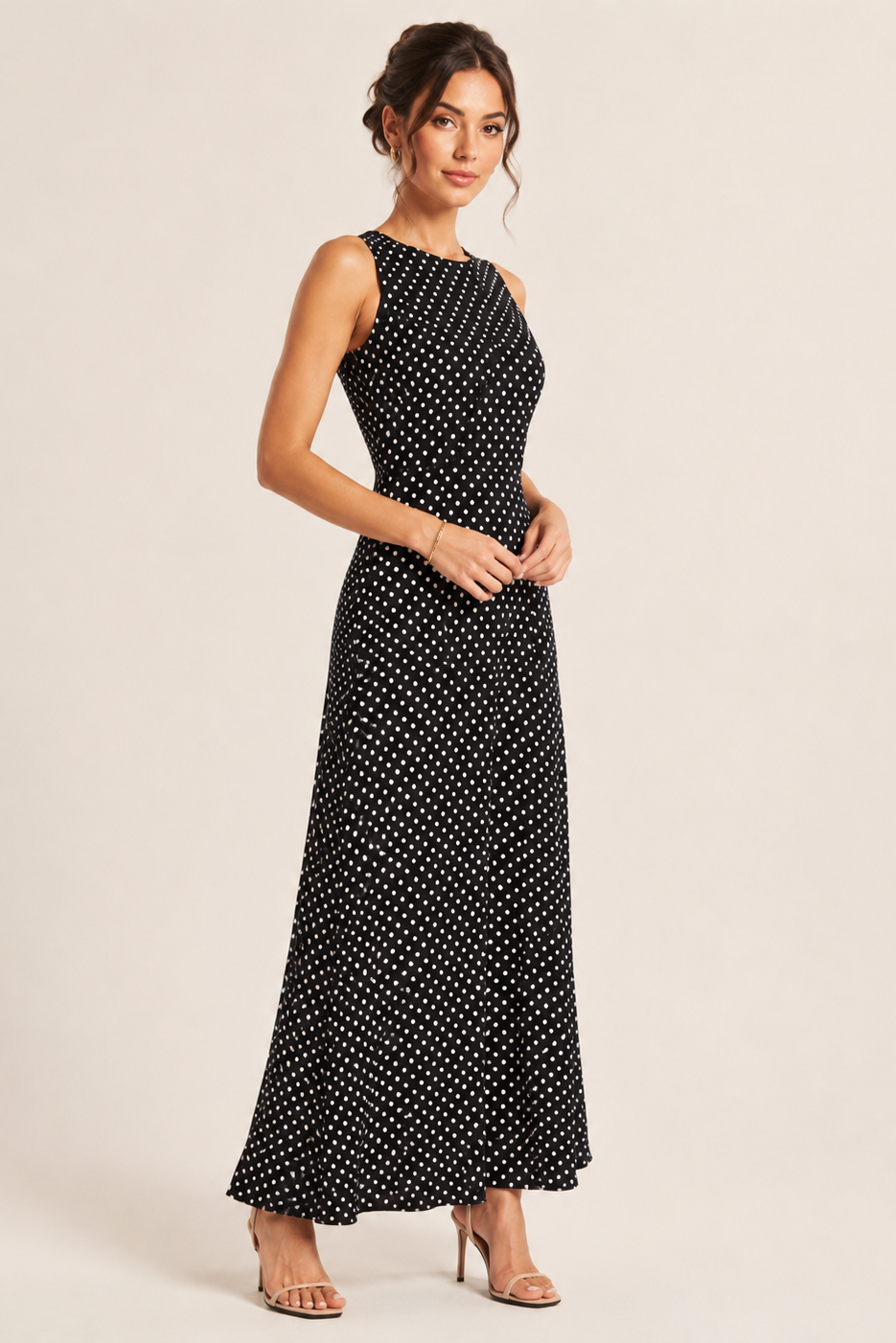 Polka Dot Open-Back Maxi Dress