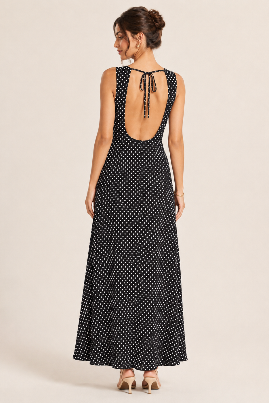 Polka Dot Open-Back Maxi Dress