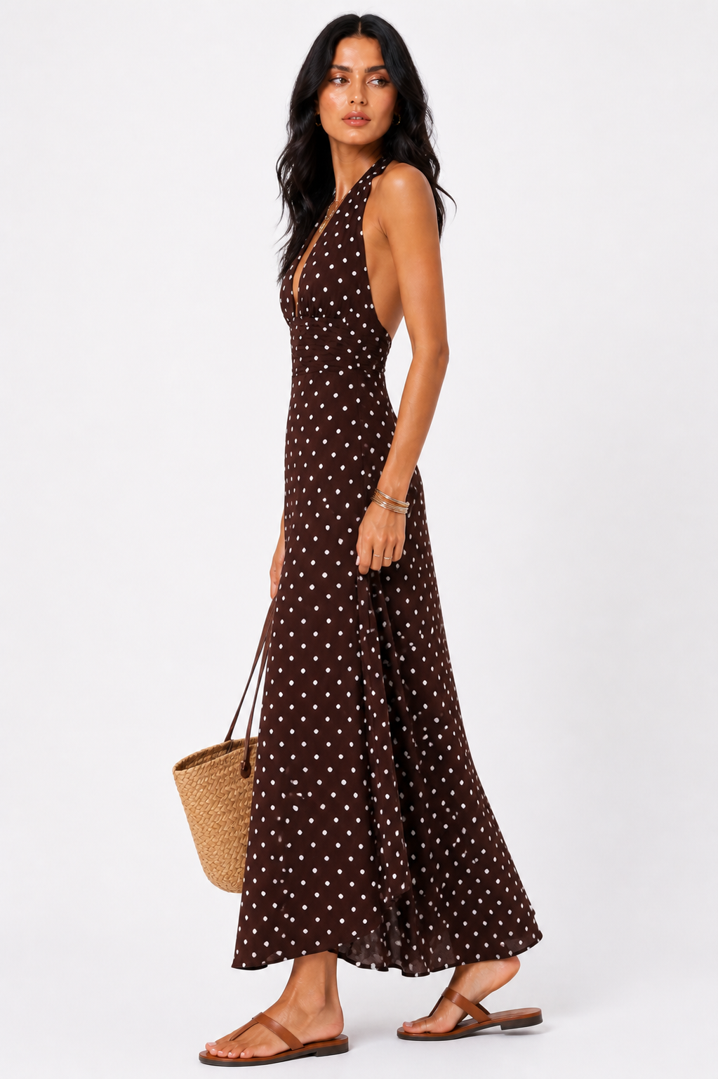 Chocolate Brown Polka Dot Halter Maxi Dress Chocolate Brown Polka Dot Halter Maxi Dress