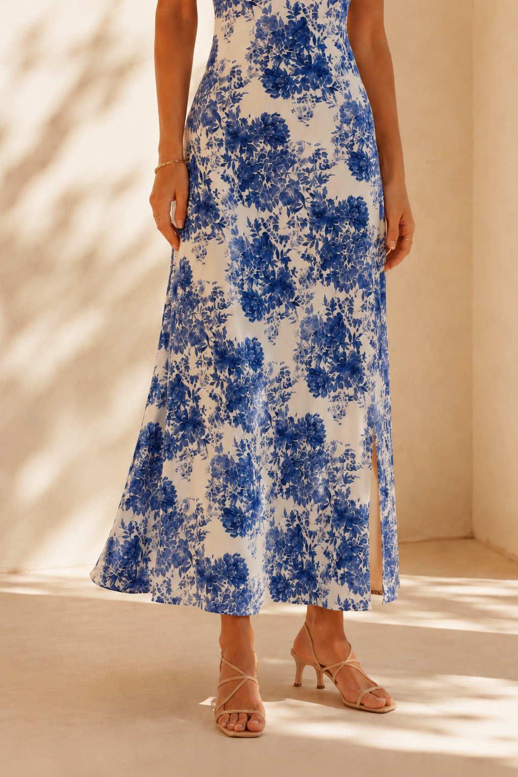 Blue Floral Tie Strap Maxi Dress