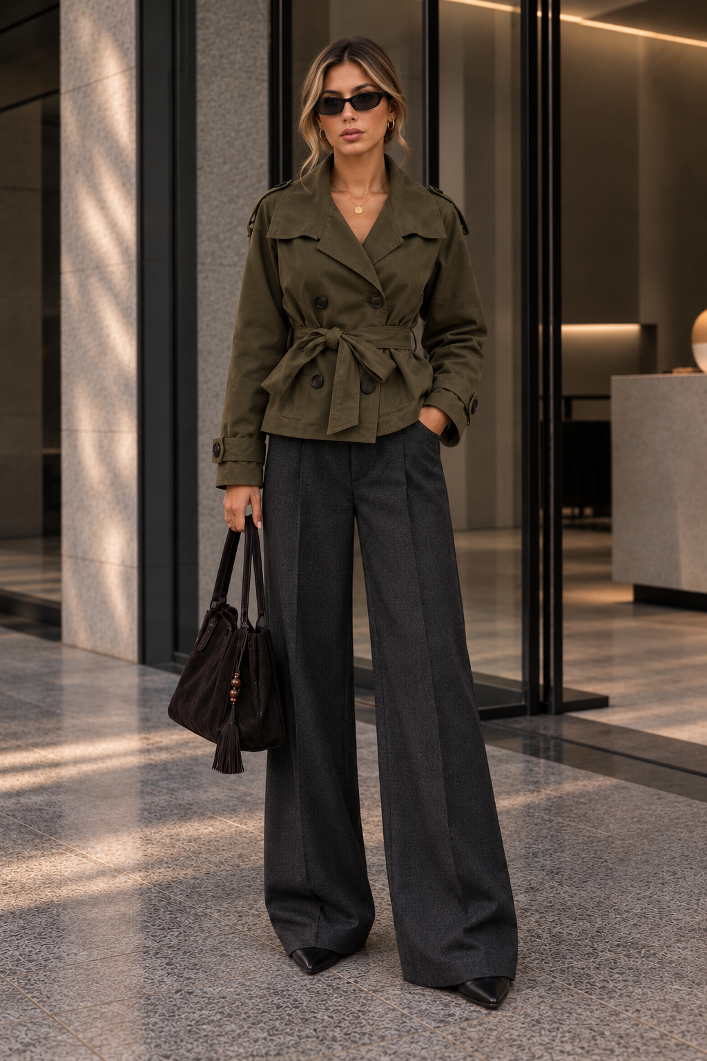 Cropped Belted Trench Coat