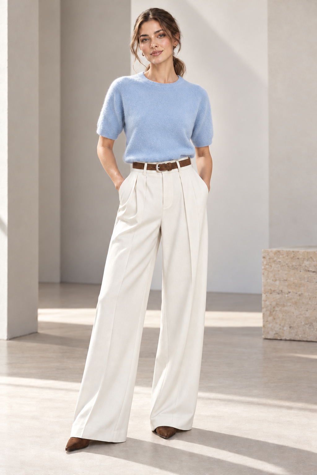 100% Wool Short-Sleeve Crew Neck Sweater