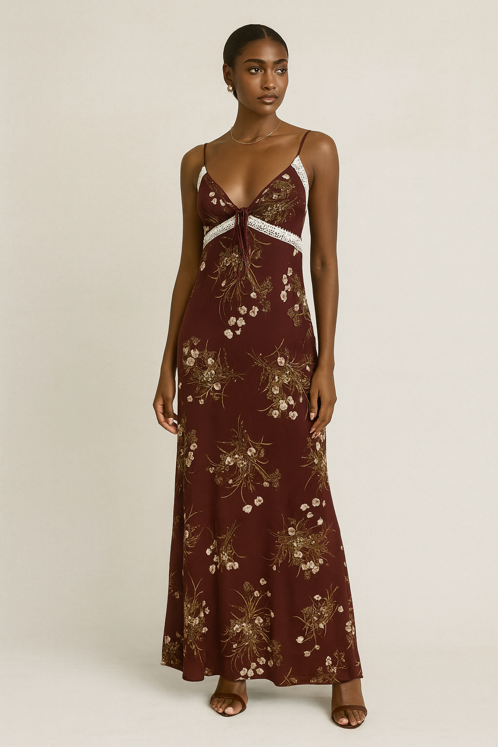 Floral Lace-Trim Maxi Dress